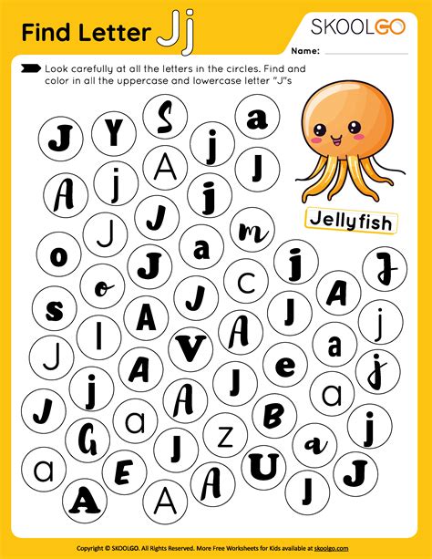 Find Letter J - Free Worksheet for Kids - SKOOLGO