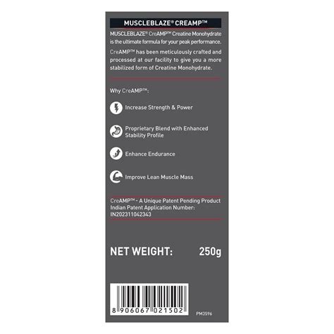Buy MuscleBlaze Creatine Monohydrate CreAMP Unflavoured Powder, 250 gm ...