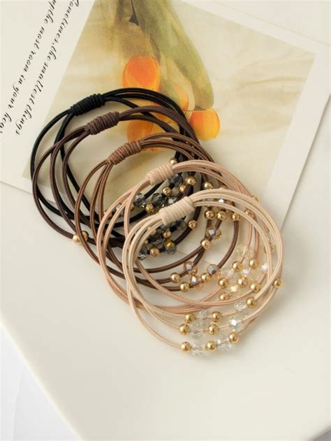 5pcs Bead Decor Hair Tie | Cute stud earrings, Fashion hair accessories ...