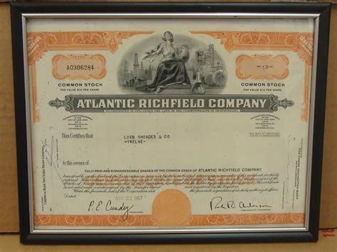 Original 1967 Atlantic Richfield Company Common Stock Bond | Auburn ...