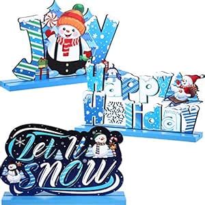 Blulu 3 Christmas Table Decorations Joy Sign Snowman Let It Snow ...
