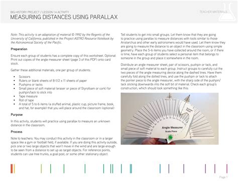 Lesson 1.4 Activity: Measuring Distances Using Parallax | PDF