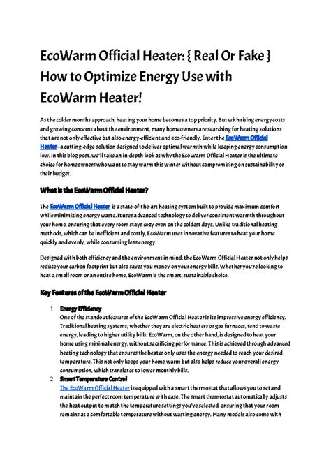 Eco Warm Official Heater { Real Or Fake } How to Optimize Energy Use ...