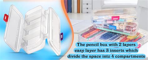 Storite Clear Pencil case Box for Kids,Double Deck Plastic Large ...