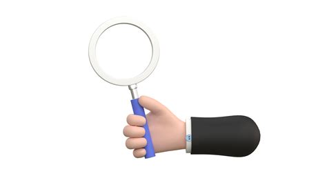 3D. Cartoon hand holding magnifying glass isolated 10916390 PNG
