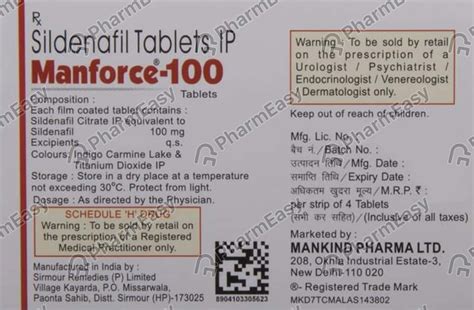 Manforce 100 MG Tablet (4): Uses, Side Effects, Price & Dosage | PharmEasy