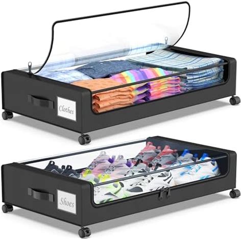 Beborxue Under Bed Storage with Wheels, 2-Pack Underbed Storage ...