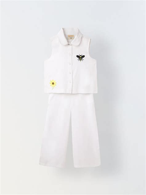 Girls White Embroidered Sleeveless Co-Ord Set – Spunkies