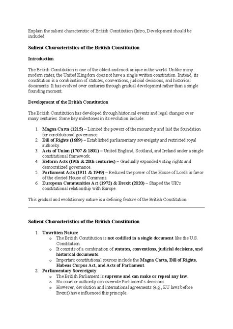 Salient Characteristics of the British Constitution (UNIT-1-UK Notes ...