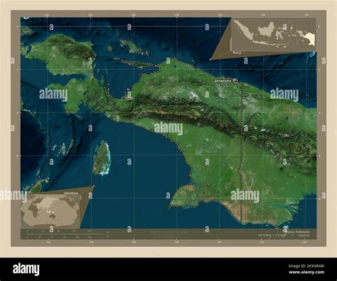 Papua, province of Indonesia. High resolution satellite map. Locations and names of major cities ...