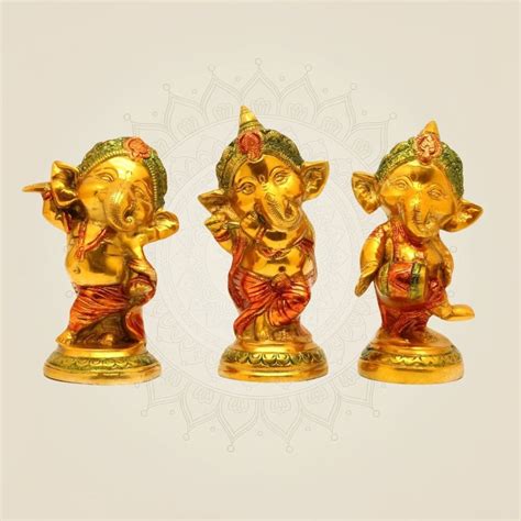 Brass Baby Ganesha Musical Idols - Colored Sculpture Set