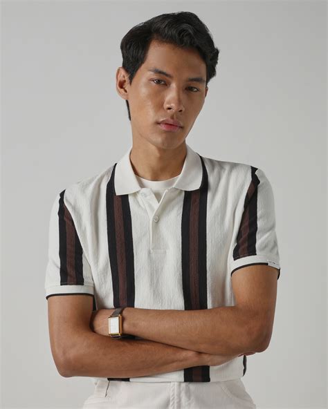 Buy White Jacquard Stripe Polo Online at Muftijeans