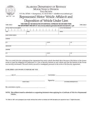 Bill Of Sale Form Alabama Motor Vehicle Affidavit Form | pdfFiller