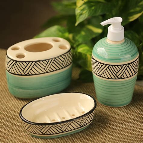 ExclusiveLane 'Sea Green Sky' 3 Piece Ceramic Bathroom Accessories Set ...