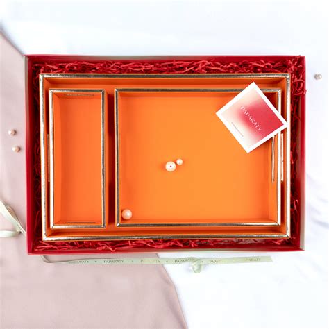 Vegan Leather Tray- Orange With Rose Gold – Paparaty