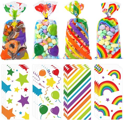 Amazon.com: SULOLI Rainbow Cellophane Treat Bags, 120pcs Polka Dot ...