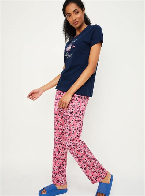 Buy Women Printed T-shirt with Elasticated Pyjamas Online at just Rs ...