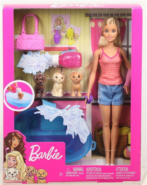 Barbie Doll, Blonde, and Playset with 3 Puppies, Bathtub and ...