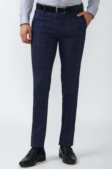 Buy Men Navy Check Formal Trousers Online - 729653 | Peter England