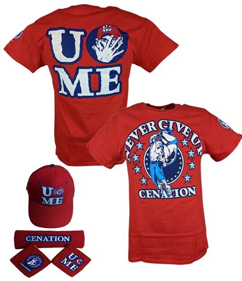 WWE John Cena Men's Outfit - Red Costume Hat, T-shirt, Wristbands XL ...