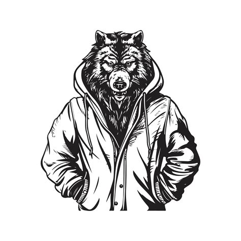 werewolf with jacket and hood, vector concept digital art ,hand drawn ...