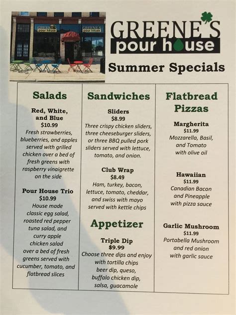 Menu at Greene's Pour House pub & bar, Neenah