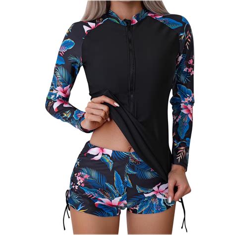 WREESH Womens Two Piece Swimsuit Rash Guard Swimsuits New Fashion Long ...