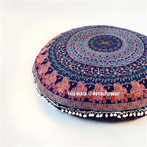 Blue Bohemian Mandala Round Floor Pillow Cover 32" Inch - RoyalFurnish.com