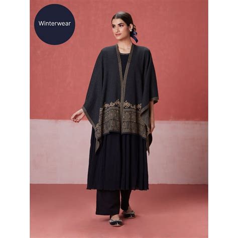 Buy Likha Charcoal Woollen Acrylic Winter High Low Shrug LIKWW17 Online