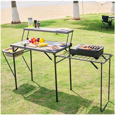 Maarch Folding Camping Table with Grill Stand | Folding cooking table ...