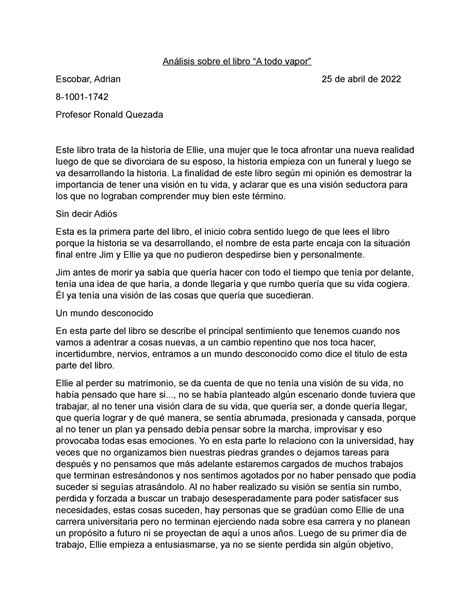 Análisis ATV - Analisis a todo vapor. - Análisis sobre el libro “A todo vapor” Escobar, Adrian ...