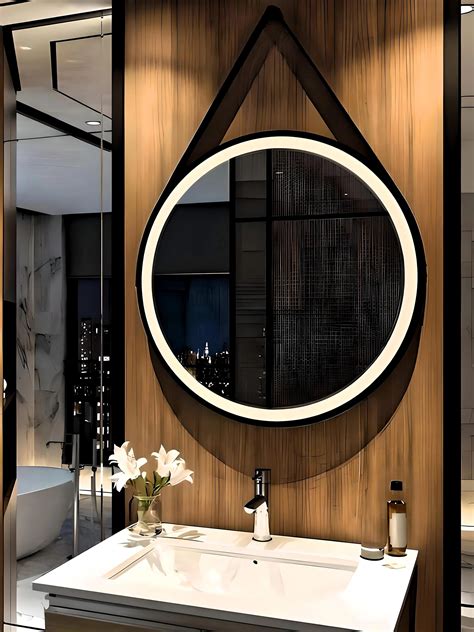 Round Hanging Metal Belt Mirror With Light | LED Metal Mirror