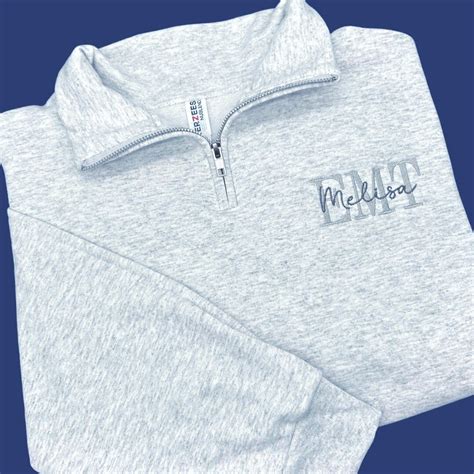 Custom Embroidered EMT Quarter Zip With Credential Acronym and Personalized Name Paramedic ...