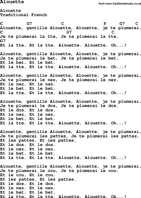 Alouette Song Lyrics Translation