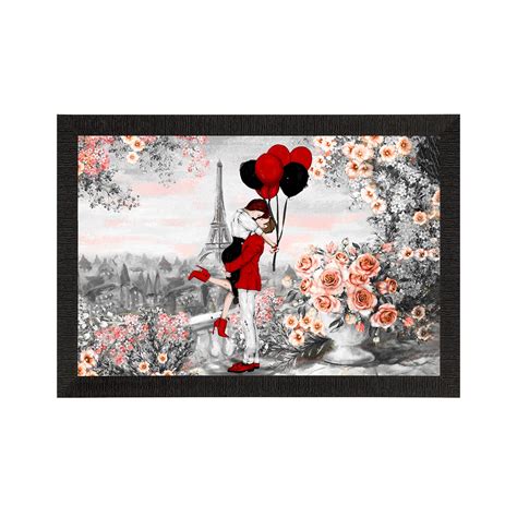 Kissing Romantic Couple In Front of Eiffel Tower Valentine Theme Satin ...