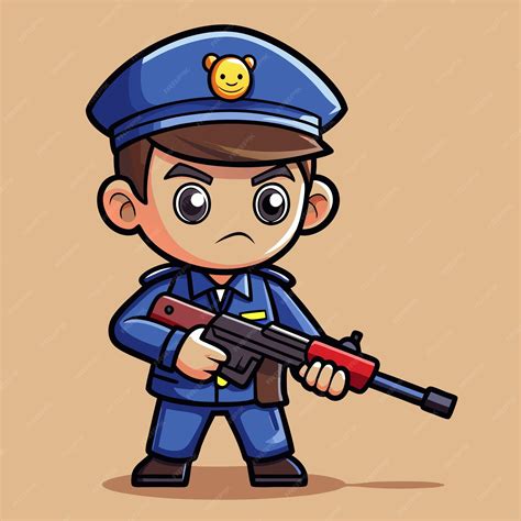 Adorable police officer ready with weapon cartoon vector illustration ...
