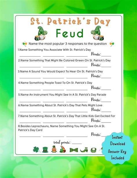 Fun St. Patrick's Day Feud Printable Game | St. Patrick's Day Game for ...
