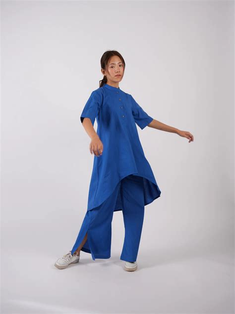 Buy online Cobalt Blue Cotton Asymmetric Co-ord Set