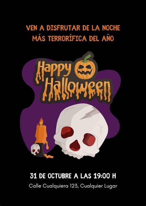 Invitación Fiesta de Halloween Ilustrada Negra - Plantillas de Canva