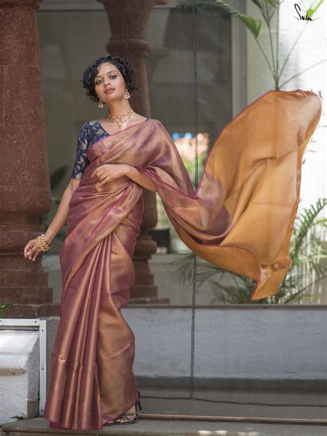 Linen Zari Golden Pink Saree With Tassels|Raga Asavari|Suta