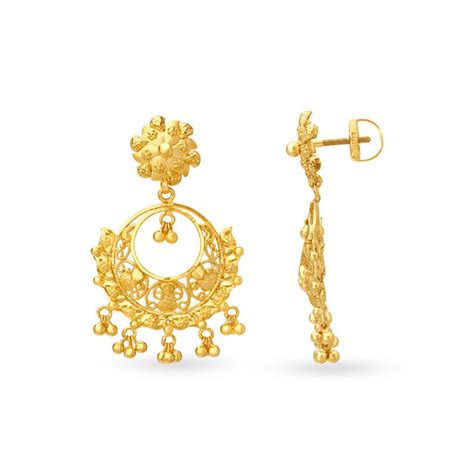 Ethereal Yellow Gold Carved Floral Drop Earrings