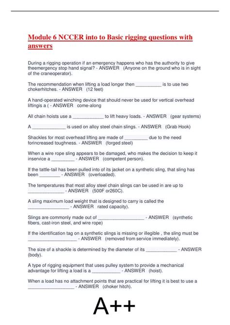 Module 6 NCCER into to Basic rigging questions with answers updated ...