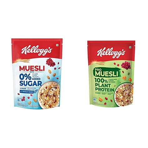 Kellogg's Muesli 0% Added Sugar, Breakfast Cereal, 500g Pack & Kellogg ...