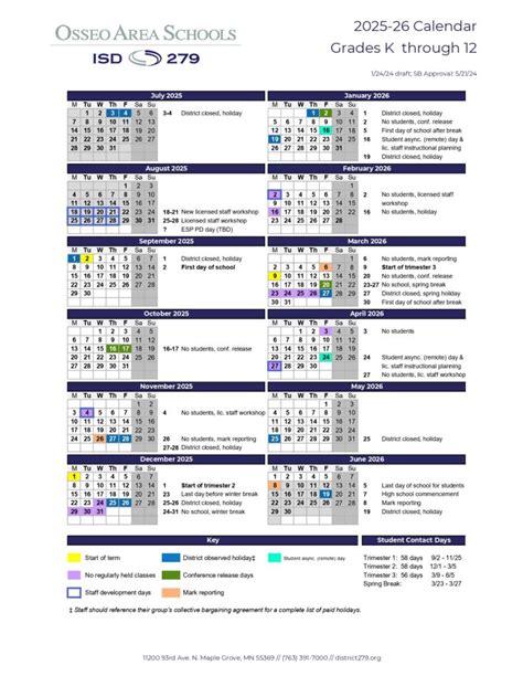 OSSEO AREA SCHOOLS Calendar 25-26 Revised [PDF] - EduCounty