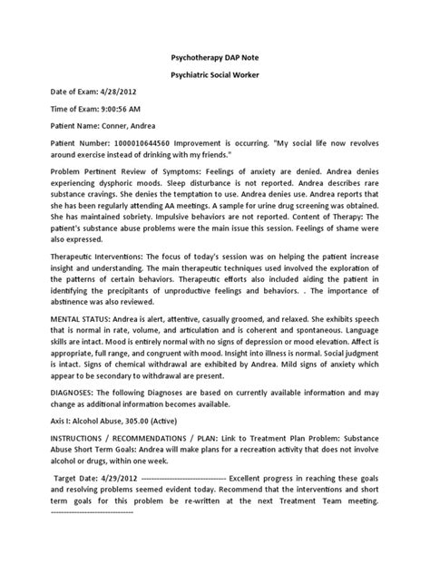 Psychotherapy DAP Note | PDF | Substance Abuse | Psychotherapy