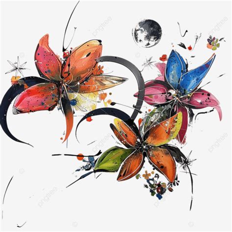 Abstract Flower Painting With Stars And Moons, Art, Painting, Abstract ...