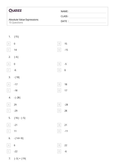 Image result for 7th Grade Absolute Value Worksheets