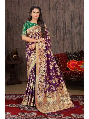 Buy Monjolika Fashion Purple Color Banarasi Silk Blend Woven ...