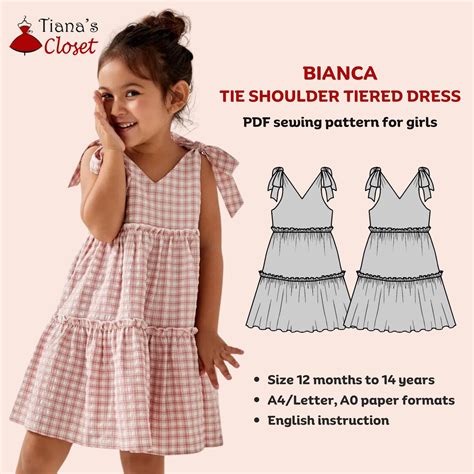Bianca Tie Shoulder Tiered Dress - PDF Sewing Pattern for Kid | Digital ...