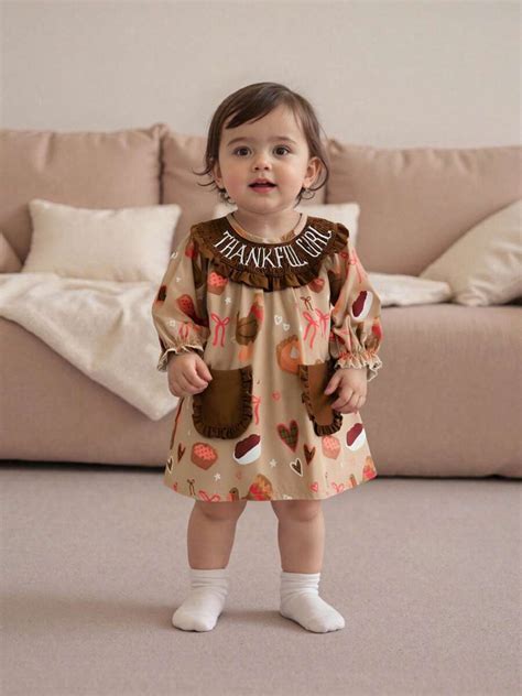 Toddler Baby Girls Thanksgiving Dress Turkey Print Smocked Neck Bubble ...